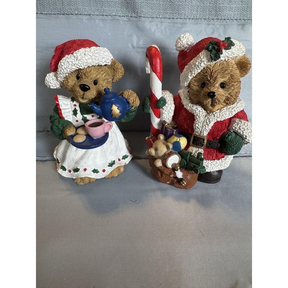 Teddy Bear Couple Figurine Christmas Tea Santa Mrs Toys Candy cane